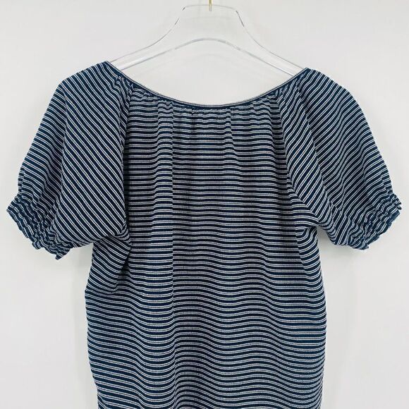 Madewell Texture & Thread Size Small Navy Blue & White Striped Peasant Top - Picture 8 of 10